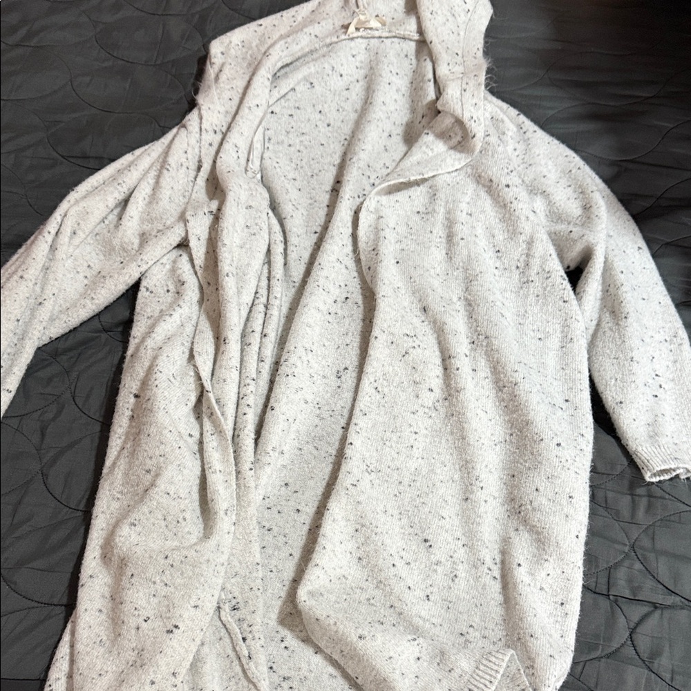 Terra & Sky Light Gray Speckled Hooded Cardigan